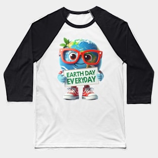 Earth Day Every Day Cute Earth Wearing Red Glasses and Sneakers Baseball T-Shirt